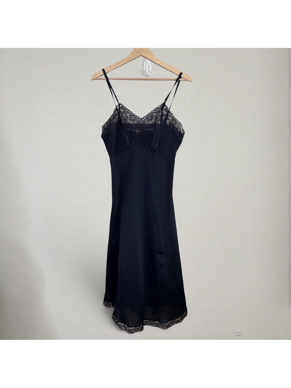 Vintage Navy Blue Nylon Lace Slip Dress Nightgown Lingerie Midi